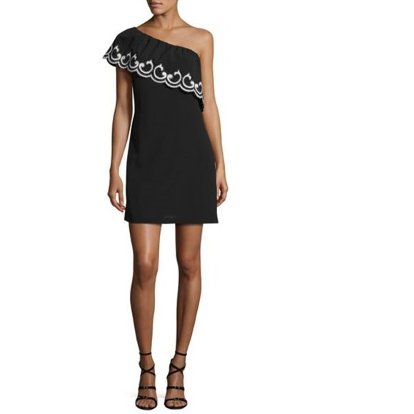 Ramy Brook Darla Lace-Trim One-Shoulder Mini Dress, Black/Ivory - Picture 3 of 3